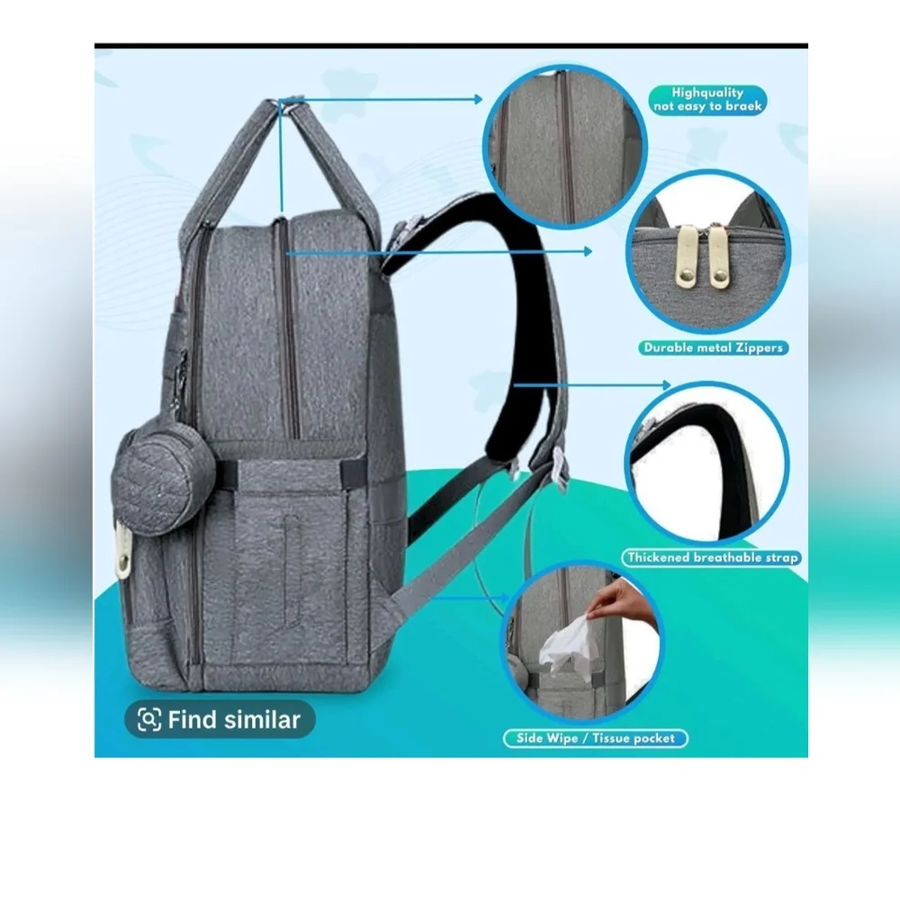 Gray Quilted Baby Backpack with Structured Design